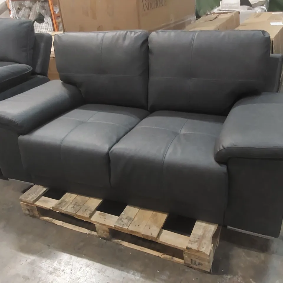 QUALITY DESIGNER KANSAS 2 SEATER SOFA, GREY PREMIUM FAUX LEATHER