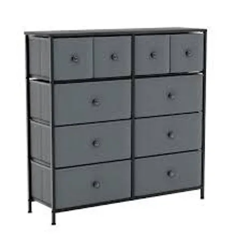 BOXED CHORLEY 10 DRAWER FABRIC DRAWER CHEST - GREY & BLACK (1 BOX)