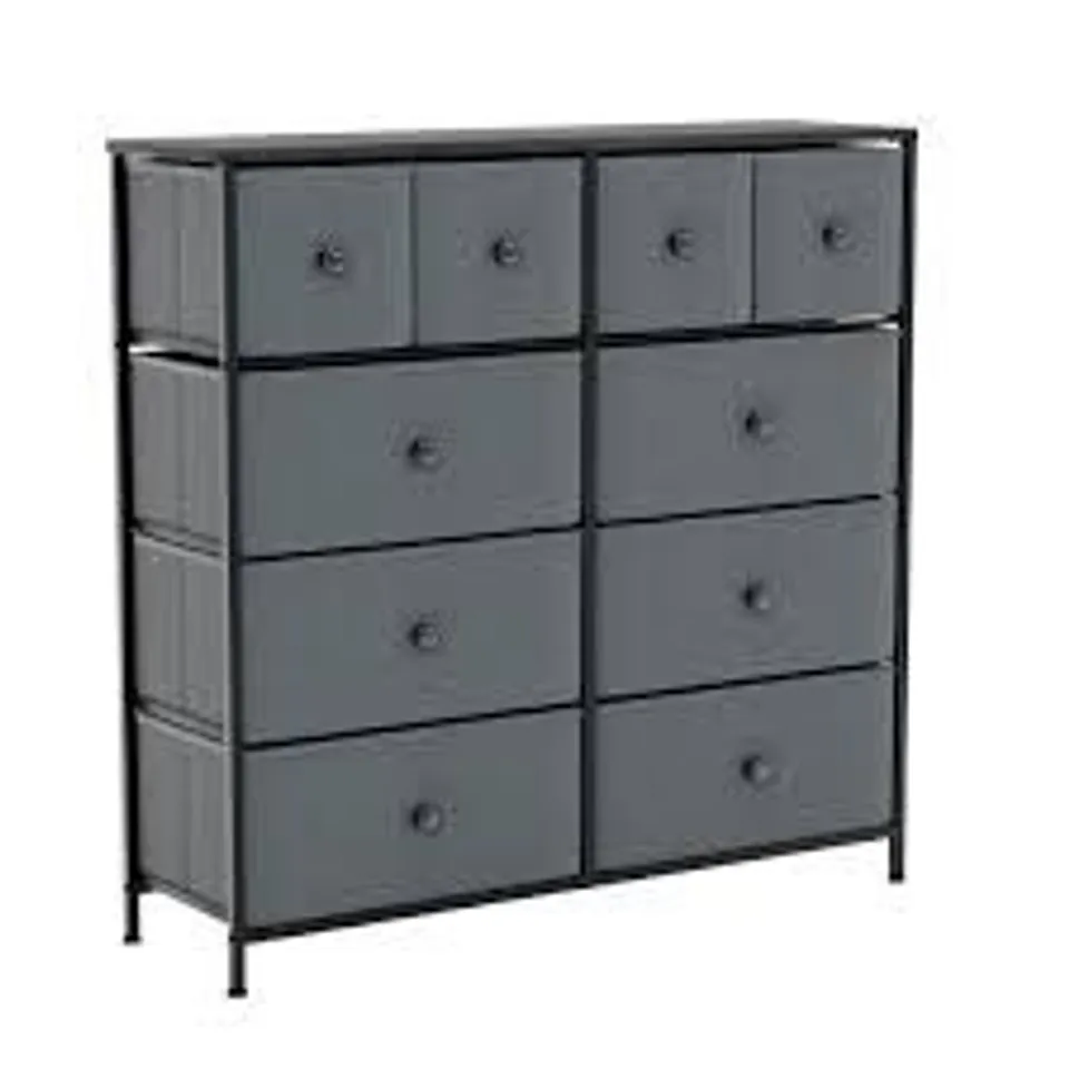 BOXED CHORLEY 10 DRAWER FABRIC DRAWER CHEST - GREY & BLACK (1 BOX)