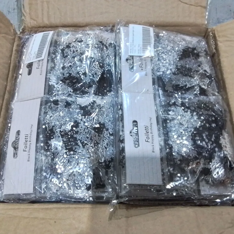 LOT OF 144 BRAND NEW 14G PACKS OF HAPPY BIRTHDAY CONFETTI IN BLACK SILVER