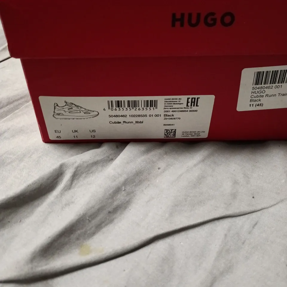 HUGO BOSS CUBITE RUN TRAINERS – BLACK, UK 11 (EU 45) (VERIFY MODEL)