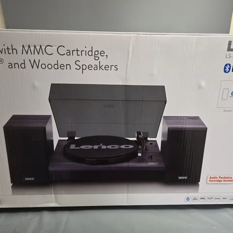 LENCO LS-300BK (V2) TURNTABLE WITH MMC CARTRIDGE, BLUETOOTH AND WOODEN SPEAKERS