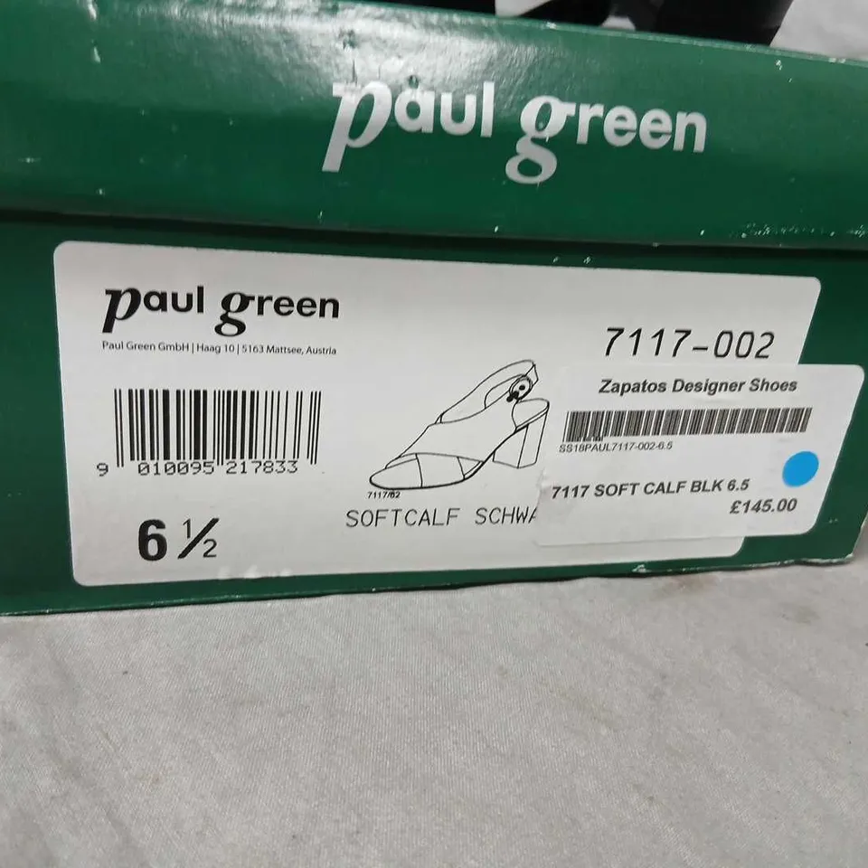 PAUL GREEN BLACK LEATHER OPEN-TOE HEELED SANDALS – UK 6.5