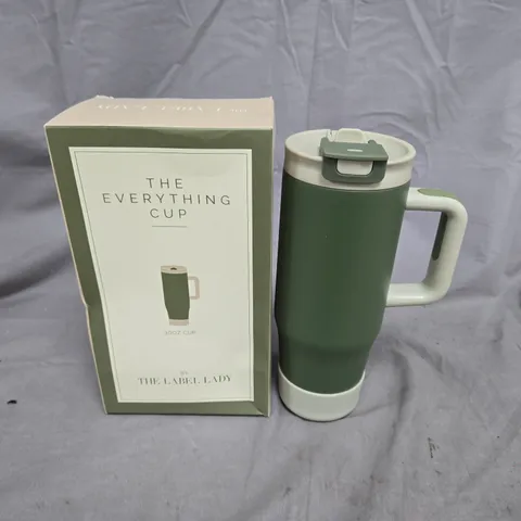 THE EVERYTHING CUP TRAVEL MUG 30OZ – GREEN WITH WHITE LID, BY THE LABEL LADY