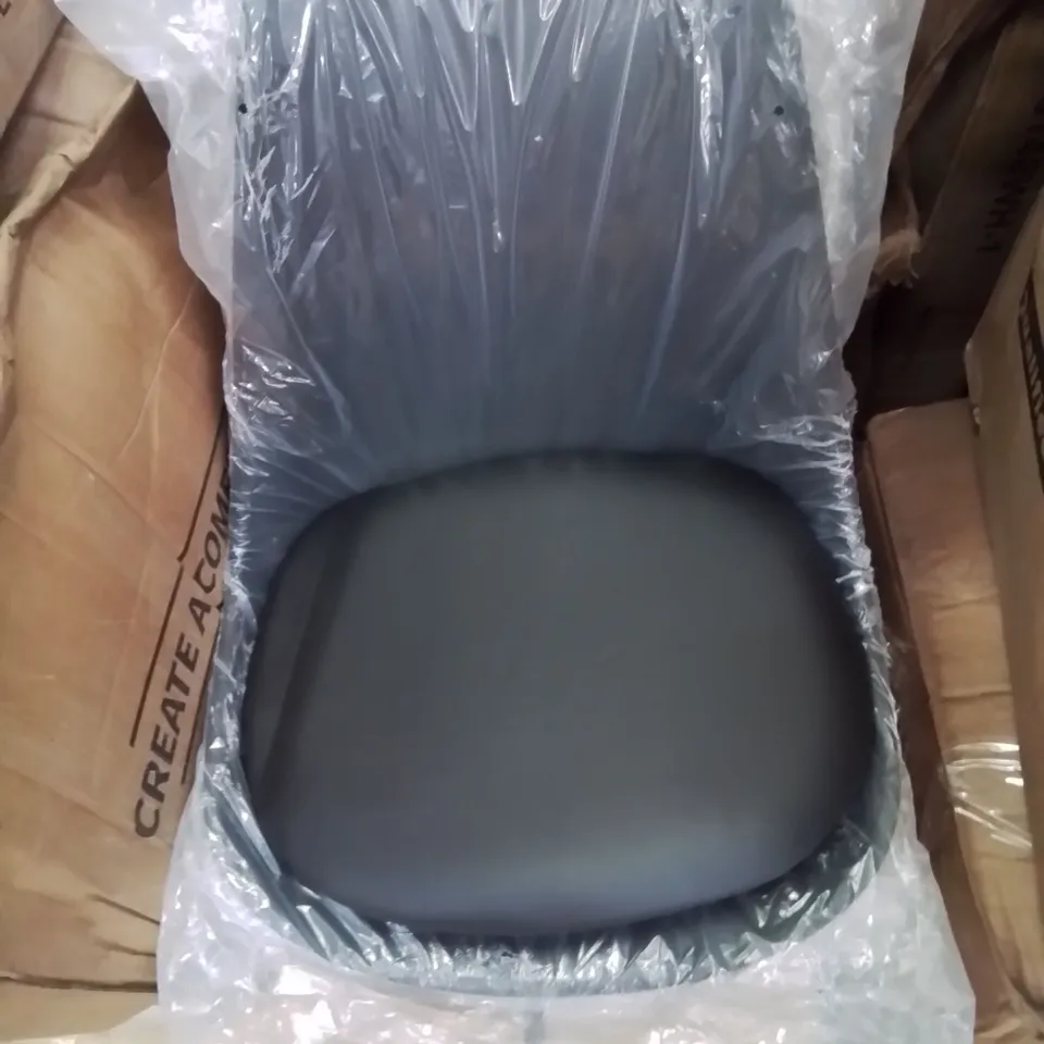 BOXED PAIR OF FAUX LEATHER UPHOLSTERED BLACK DINING  CHAIRS