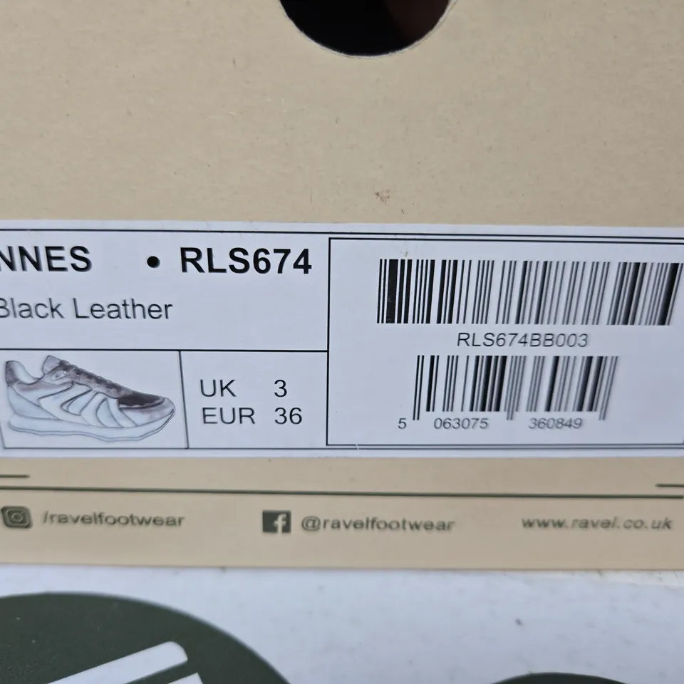 RAVEL INNES RL674 BLACK LEATHER SNEAKERS, UK 3 (EUR 36)