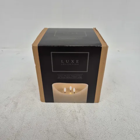 BOXED LUXE COLLECTION NATURAL GLOW 6X6 TAUPE MELTED LED CANDLE