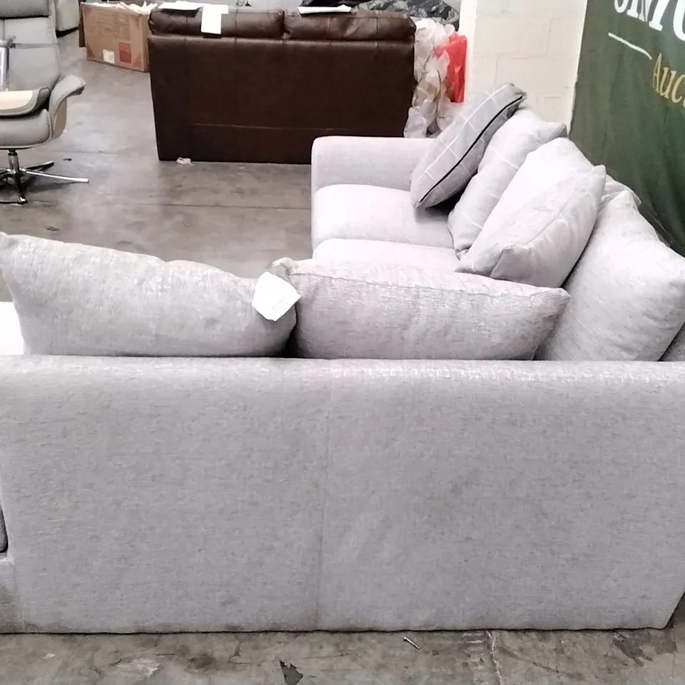 QUALITY BRITISH DESIGNER DBL CORNER GROUP SOFA - GREY FABRIC 
