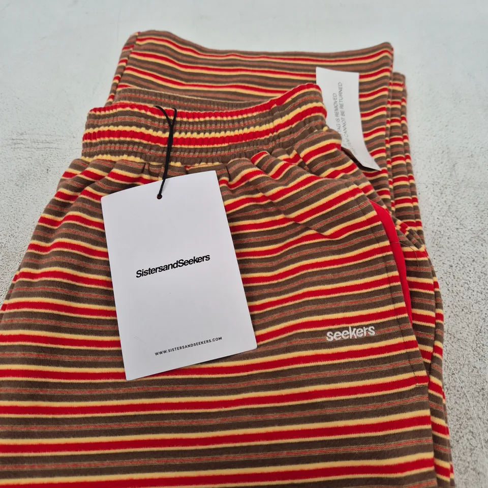 SISTERS AND SEEKERS WALKER SOFT WIDE LEG PANTS IN RED STRIPE - SIZE M