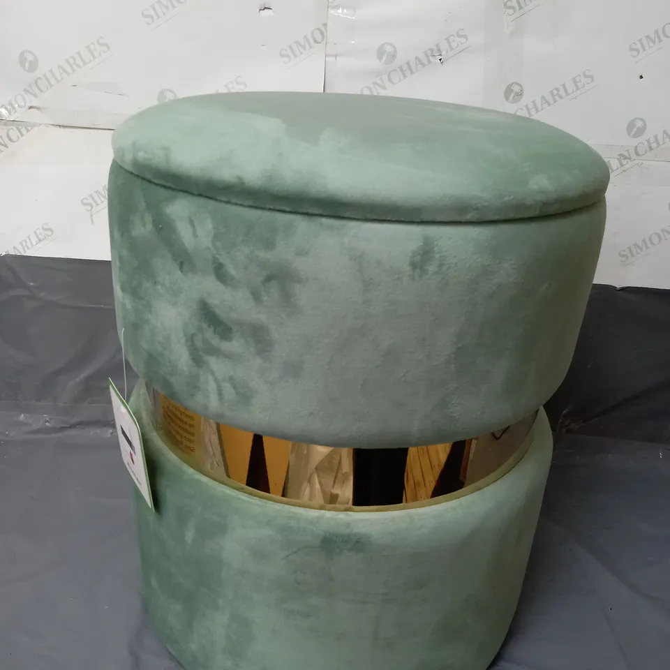 ROUND STORAGE VELVET FOOTSTOOL OTTOMAN IN GREEN