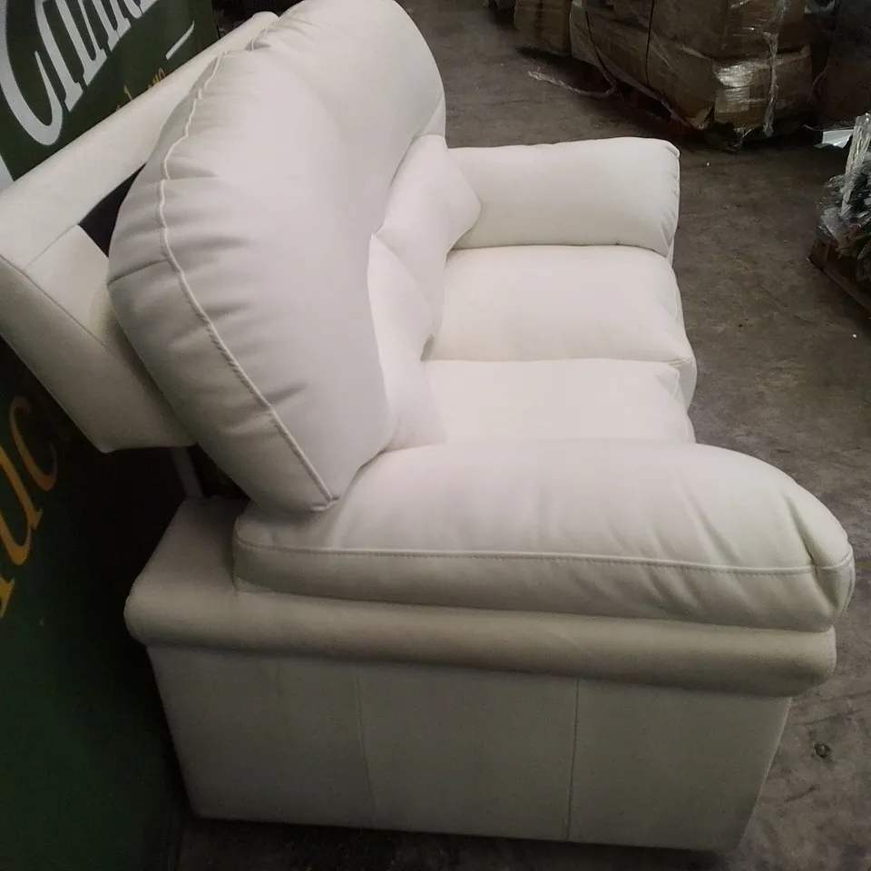 QUALITY DESIGNER 2 SEATER SOFA - WHITE LEATHER 
