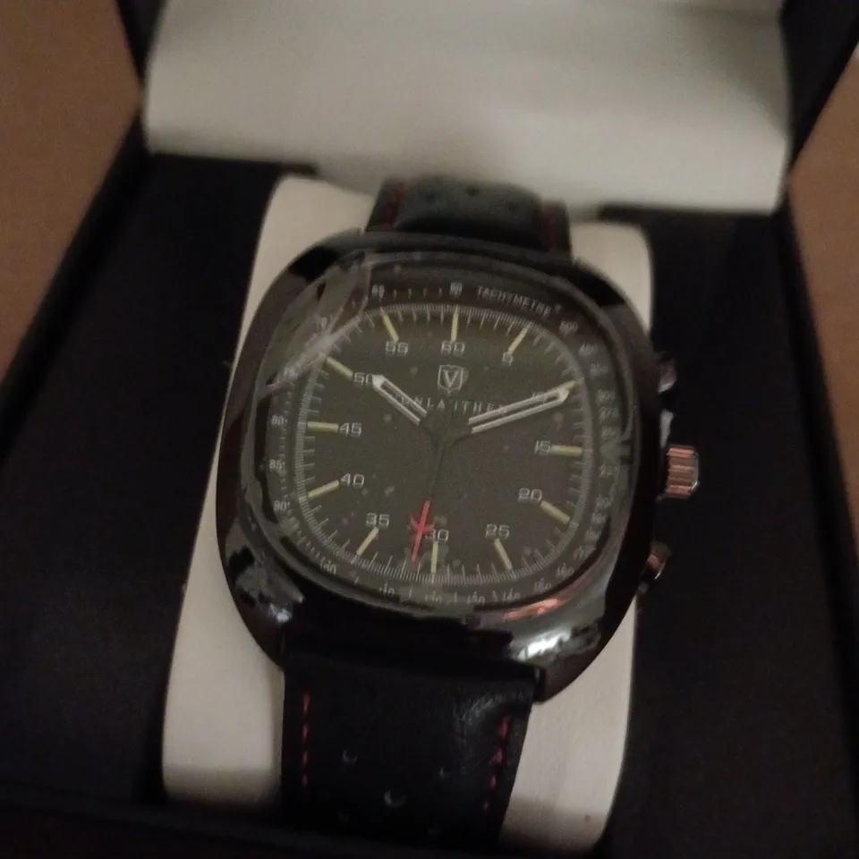 VONLANTHEN AVIATION WATCH FEATURING A BLACK DIAL AND A BLACK LEATHER STRAP