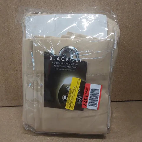 BAGGED LUXURY 230 GSM 100% BLACKOUT EYELET ROOM DARKENING CURTAIN PAIR - BEIGE // SIZE: 229 X 229cm