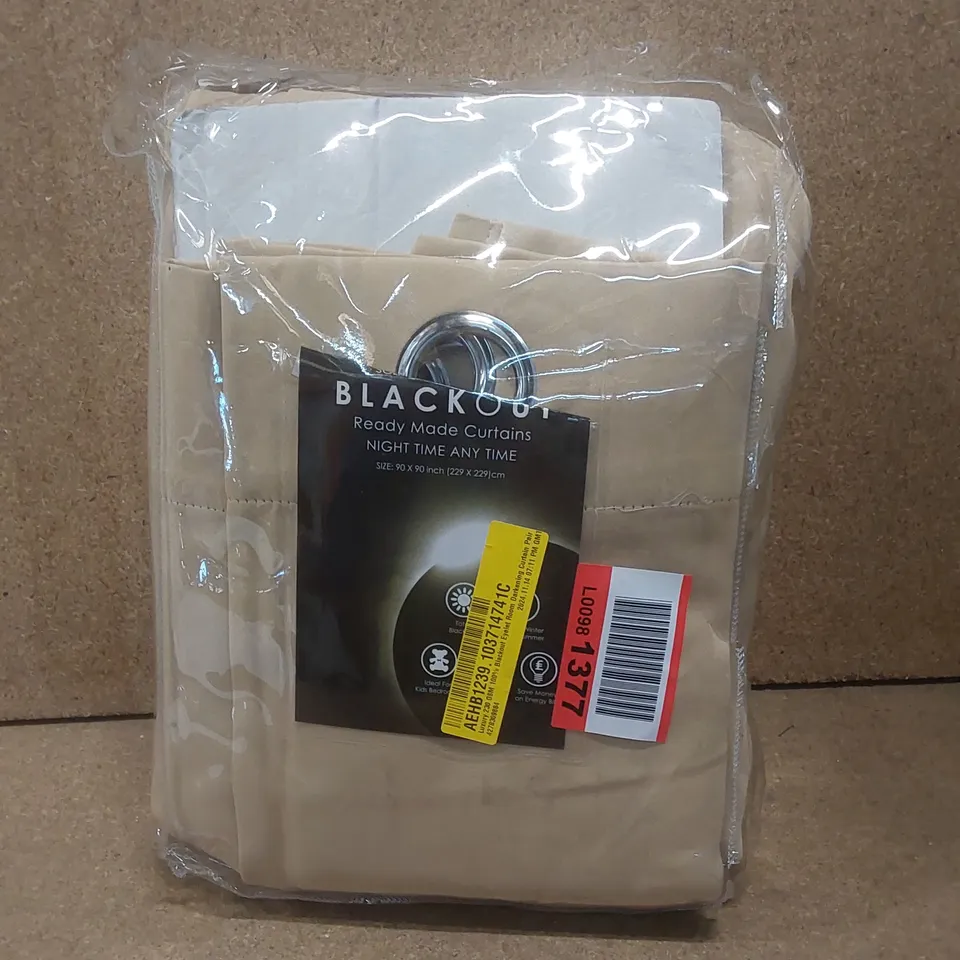 BAGGED LUXURY 230 GSM 100% BLACKOUT EYELET ROOM DARKENING CURTAIN PAIR - BEIGE // SIZE: 229 X 229cm