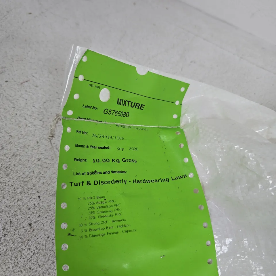 TURF AND DISORDERLY 10KG SEED MIXTURE HARDWEARING LAWN