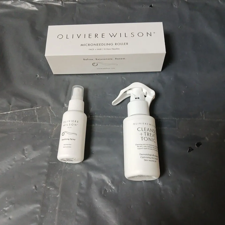 APPROXIMATELY 6 X OLIVIER WILSON MICRONEEDLING ROLLER SET WITH CLEANSE & TREAT TONER AND SOOTHING SPRAY, 0.5MM NEEDLES