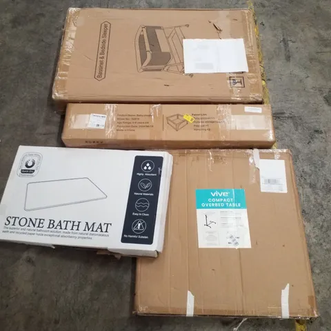 PALLET CONTAINING ASSORTED PRODUCTS INCLUDING STONE BATH MAT, COMPACT OVERBED TABLE, PLAYPEN & BASSINET AND BESIDE SLEEPER