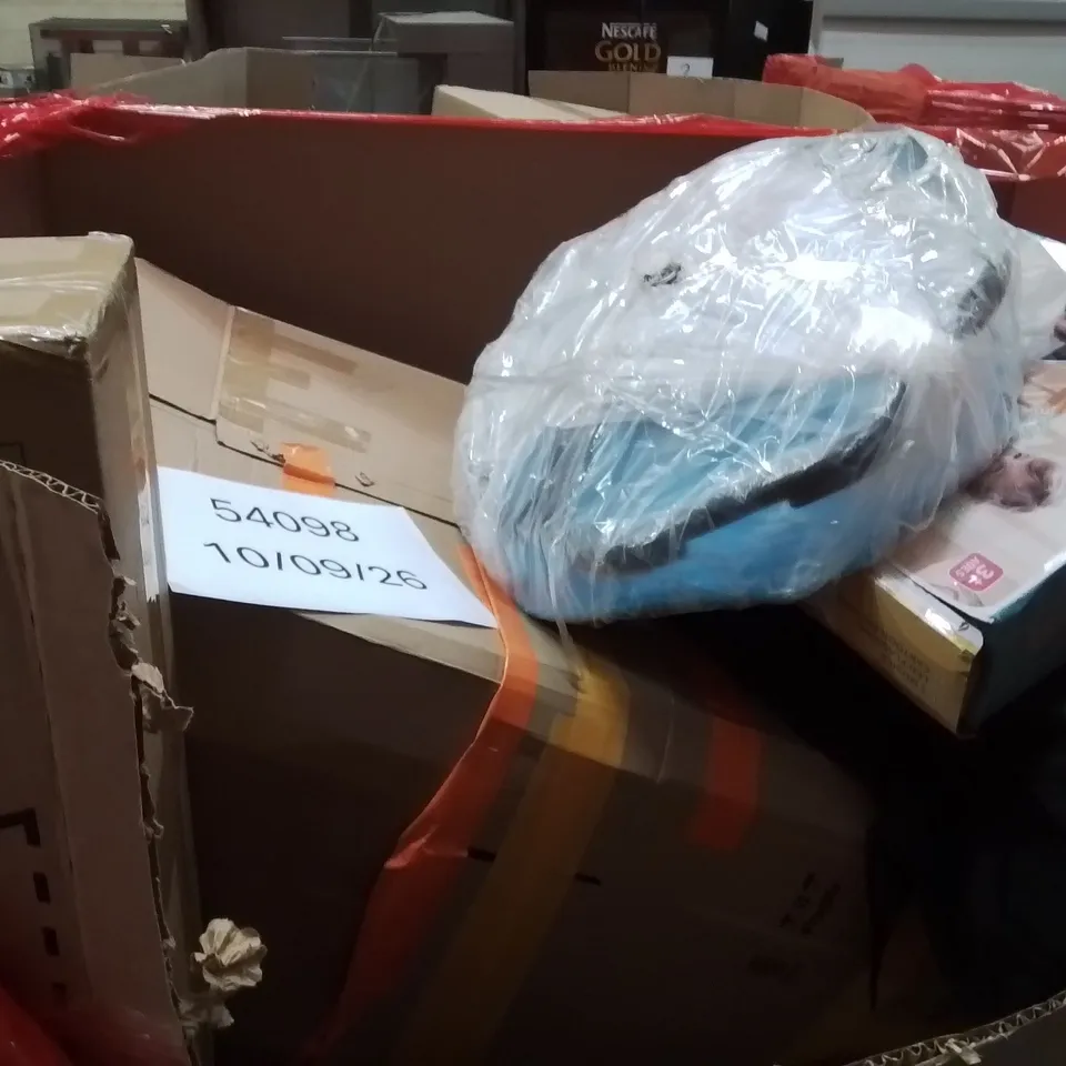 PALLET OF ASSORTED HOUSEHOLD GOODS AND PRODUCTS TO INCLUDE;SIT AND SPIN TOY,CURTAINS POLES