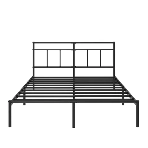 BOXED MINIMALIST METAL BED FRAME WITH SLATTED HEADBOARD