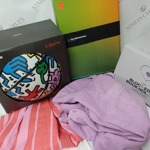 APPROXIMATELY 5 COTTON ON ITEMS INCLUDING KEITH HARING BASKETBALL, ART SET, PURPLE TOTE BAG