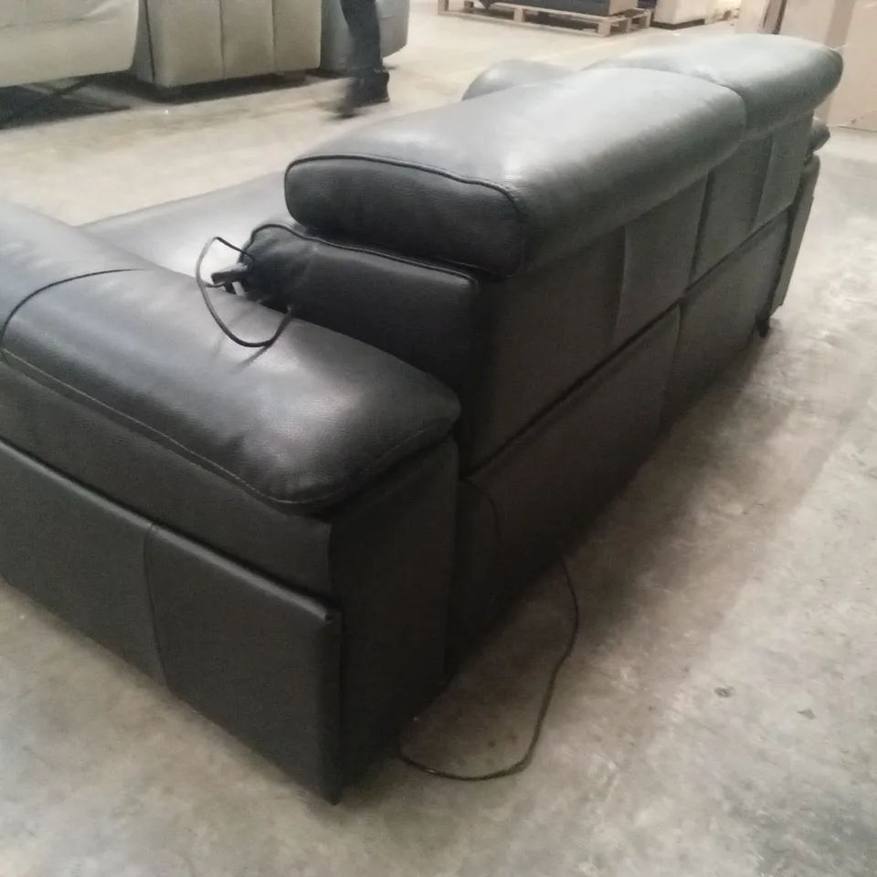 QUALITY DESIGNER ITALIAN MADE 3 SEATER LEATHER ELECTRIC RECLINER SOFA - BLACK