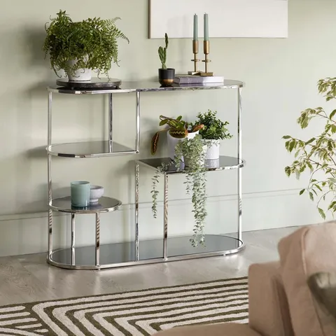 BOXED DANETTI MONROE SMOKED MIRROR & STAINLESS STEEL CONSOLE TABLE (1 BOX)