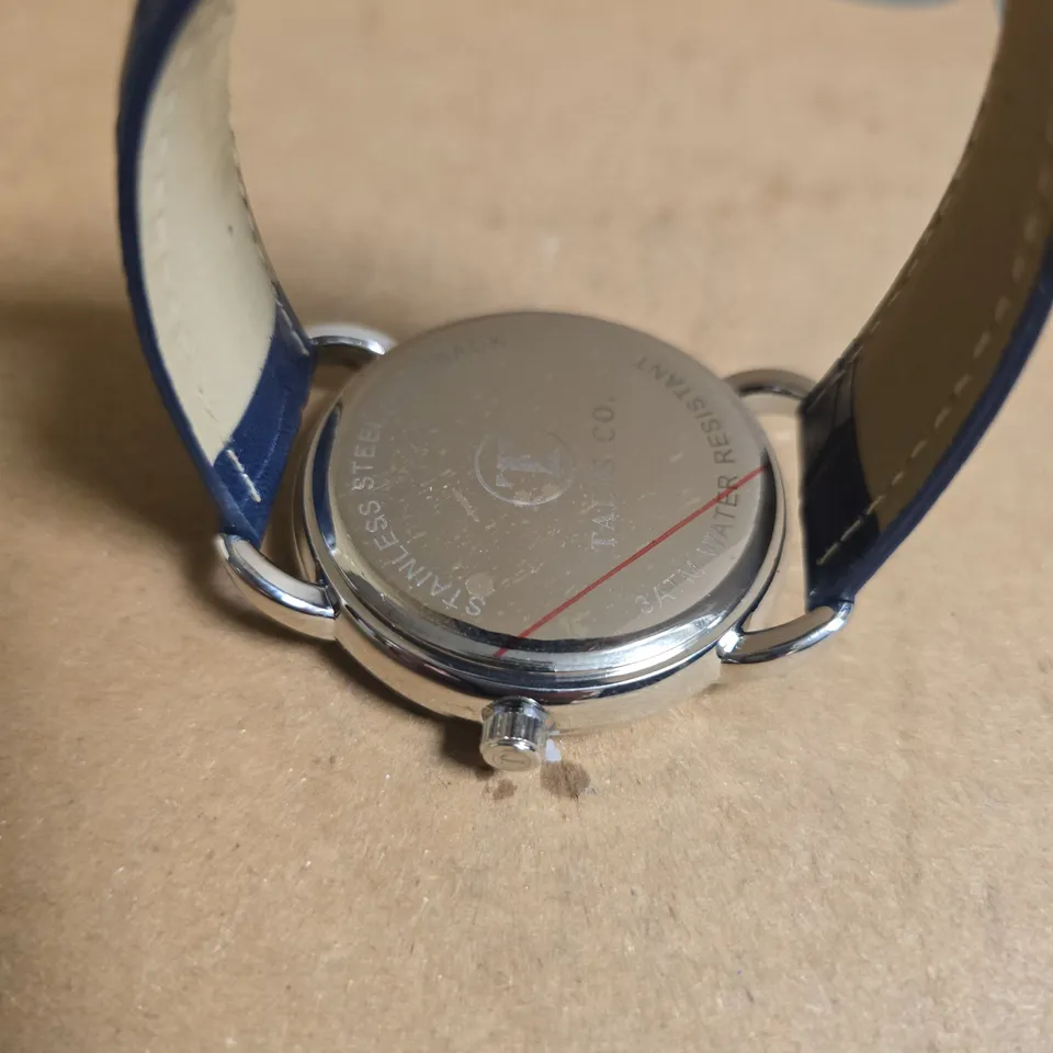TALIS CO WRISTWATCH WITH BLUE FACE & BROWN LEATHER STRAP