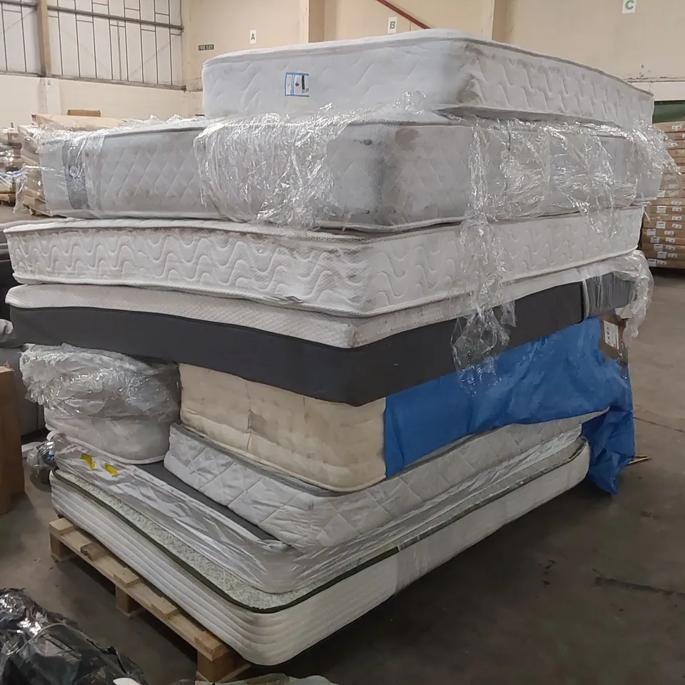 PALLET OF APPROXIMATELY 10 UNBAGGED MATTRESSES - VARIOUS SIZES, BRANDS, CONDITIONS 