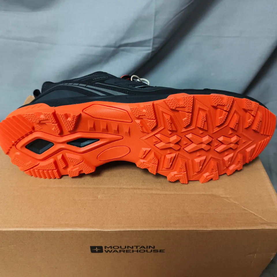 MOUNTAIN WAREHOUSE MEN'S HIKING SHOES – BLACK/GREY WITH ORANGE OUTSOLE UK SIZE 10
