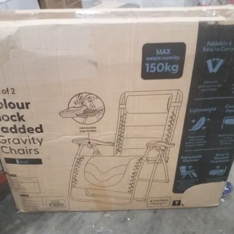 BOXED SET OF 2 COLOUR BLOCK PADDED GRAVITY CHAIRS - TEAL