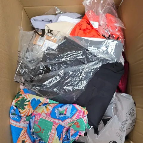 LARGE BOX OF APPROXIMATELY 25 ASSORTED CLOTHING ITEMS IN VARIOUS COLOURS, SIZES AND STYLES - COLLECTION ONLY 