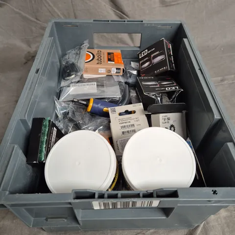 TOTE OF APPROXIMATELY. 10 ASSORTED CAR ITEMS TO INCLUDE VELOX GREASE , BRAKE PADS AND PULLEY SETS  