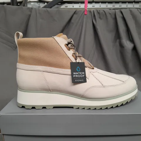 BOXED PAIR OF VIONIC HIGH TOP BOOTS IN CREAM SIZE 7