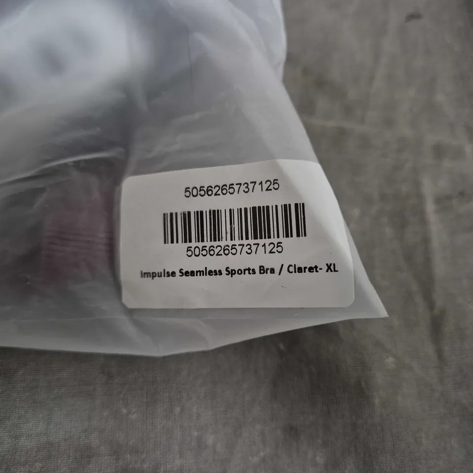 BAGGED PURSUE FITNESS IMPULSE SEAMLESS SPORTS BRA – CLARET, XL