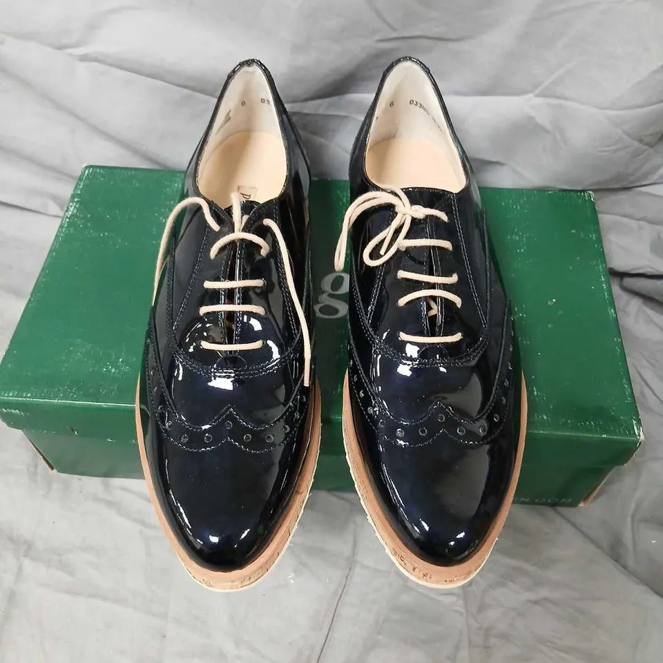 PAUL GREEN SOFTLAK STEEL BLUE PATENT LEATHER OXFORD SHOES, UK 6