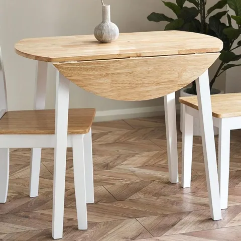 BOXED JULIAN BOWEN LINWOOD ROUND DROP LEAF TABLE - NATURAL/ WHITE (1 BOX)