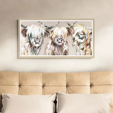 BOXED THE THREE AMIGOS GRANDE HIGHLAND COW FRAMED PRINT // SIZE: H 64.5cm X W 124.5cm
