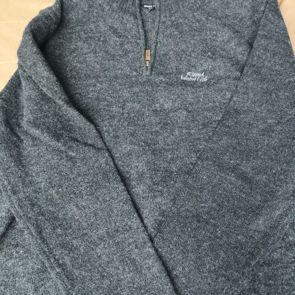 WEIRD FISH HALF-ZIP FLEECE JUMPER IN NAVY SIZE LARGE