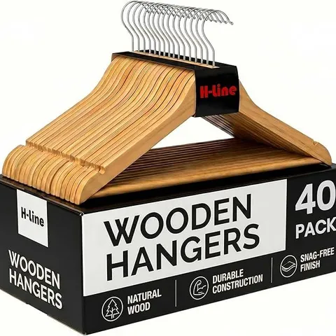 BOXED H-LINE 40 WOOD HANGERS - NATURAL