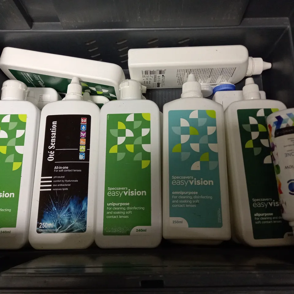 LOT OF APPROXIMATELY 27 ASSORTED CONTACT LENS SOLUTIONS