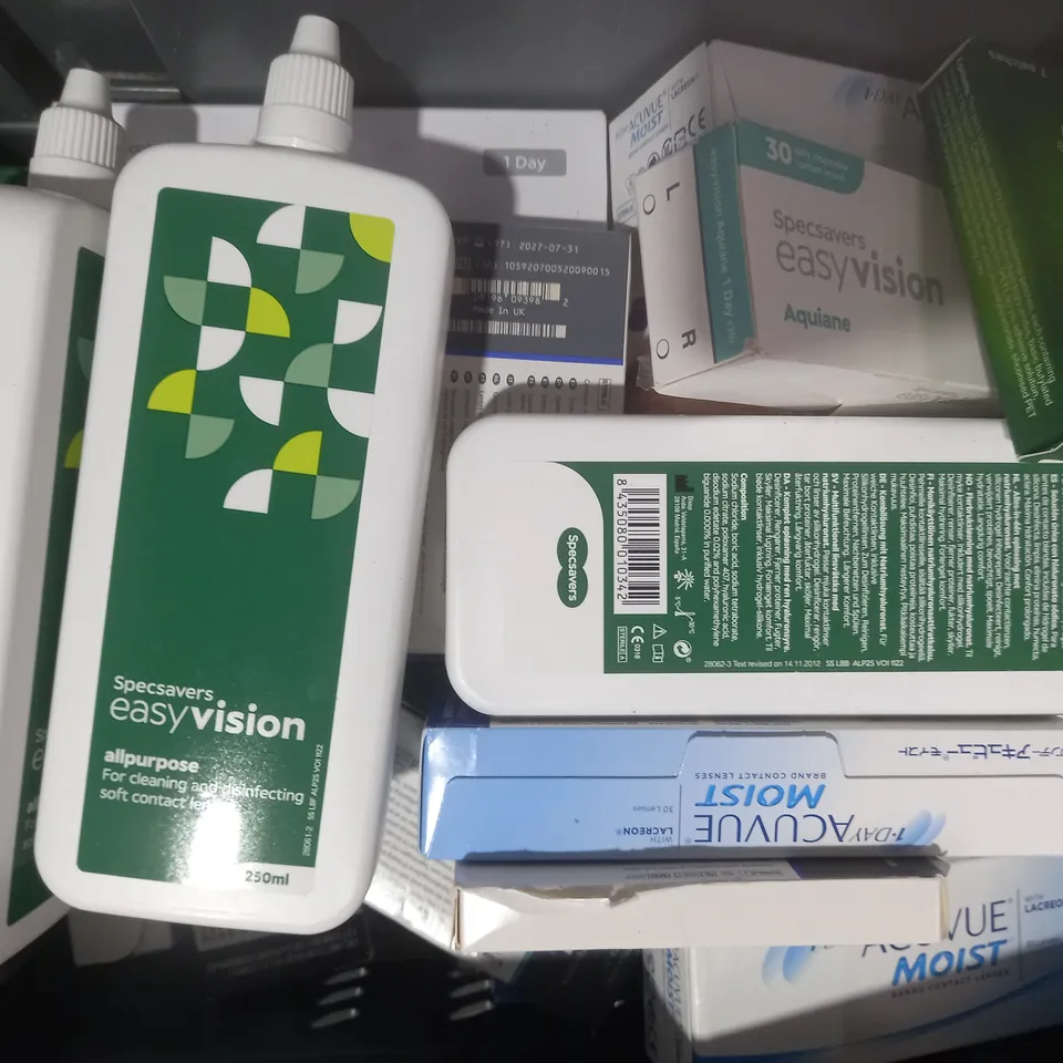APPROXIMATELY 20 ASSORTED HOUSEHOLD ITEMS TO INCLUDE ACUVUE CONTACT LENSES, EASY VISION CONTACT LENSES, ETC