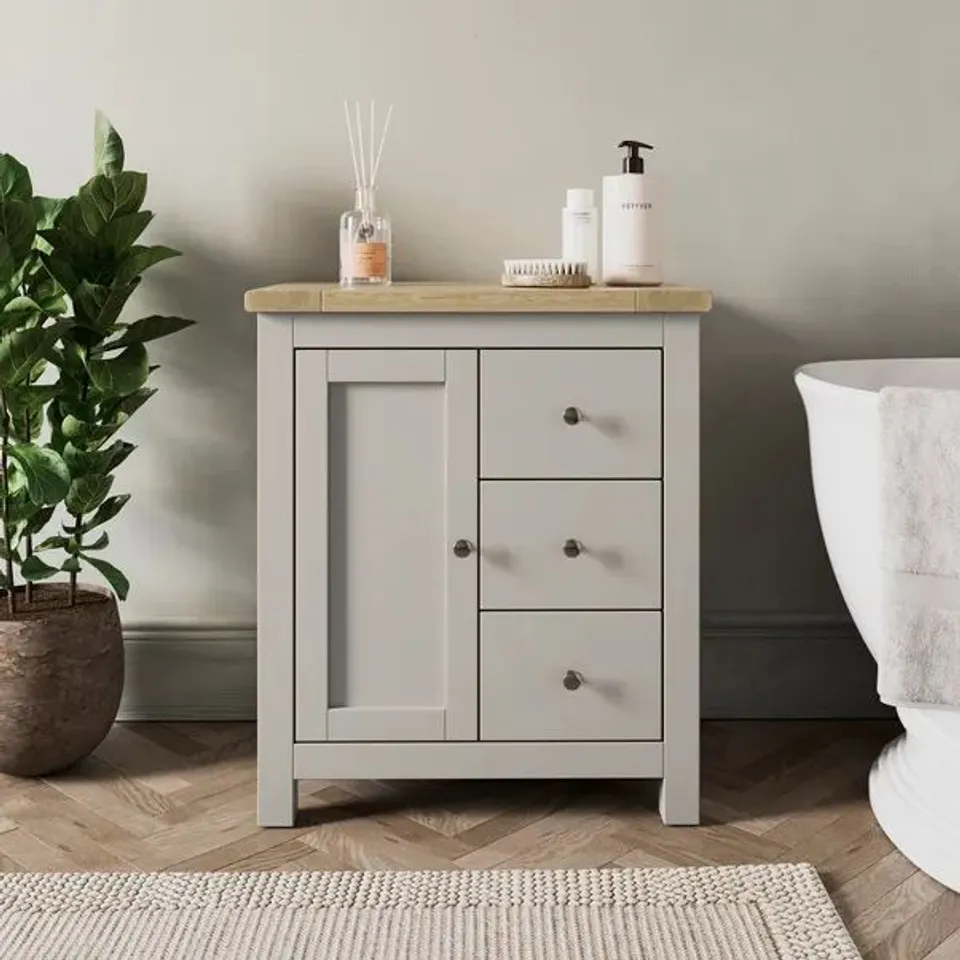BOXED OLNEY 3 DRAWER BATHROOM CABINET - STONE (1 BOX)