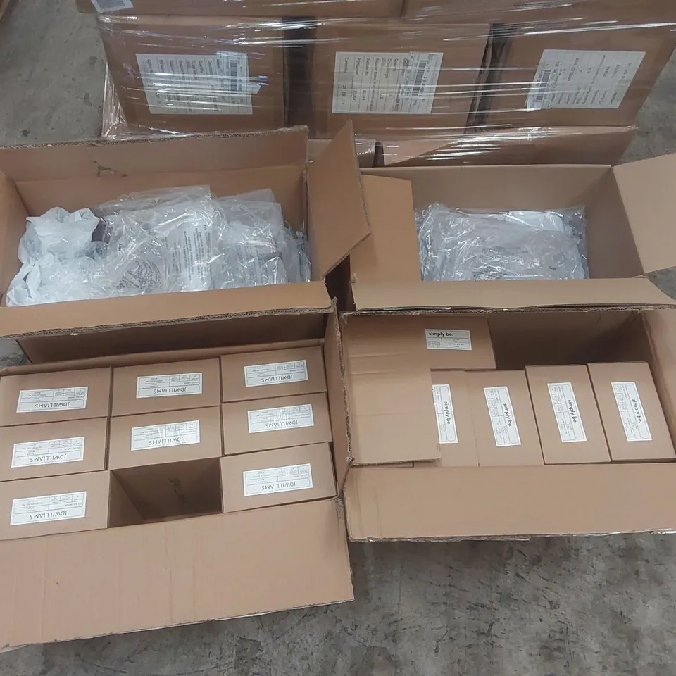 PALLET CONTAINING APPROXIMATELY 200x BRAND NEW ASSORTED DESIGNER CLOTHING ITEMS INCLUDING: SIMPLY BE SANDALS, JD WILLIAMS SHOES, JOANNA HOPE METALIC TROUSERS ECT