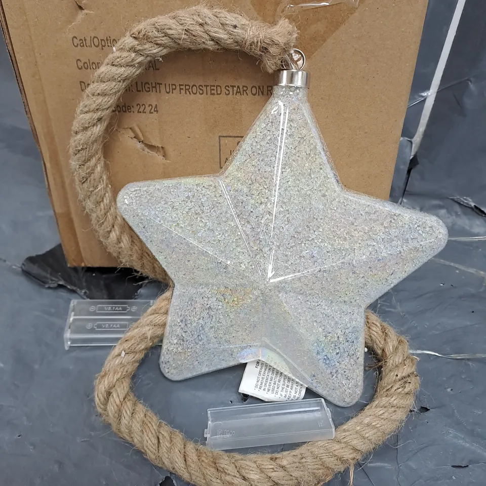 LIGHT UP FROSTED STAR ON ROPE CHRISTMAS DECORATION