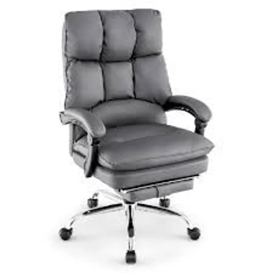 BOXED COSTWAY GREY ERGONOMIC ADJUSTABLE HIGH BACK ROLLING COMPUTER CHAIR WITH FOOTREST