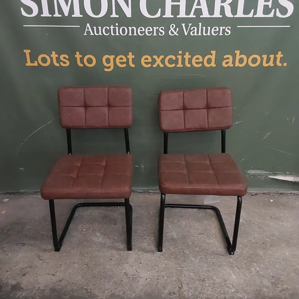 SET OF 2 CARTER TAN LEATHER DINING CHAIRS WITH BLACK LEGS 
