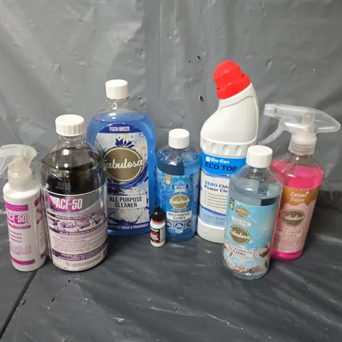 APPROXIMATELY 14 ASSORTED LIQUIDS TO INCLUDE ACF-50, FABULOSA ALL PURPOSE CLEANER, BIO-GEN ECO TOILET, ETC - COLLECTION ONLY