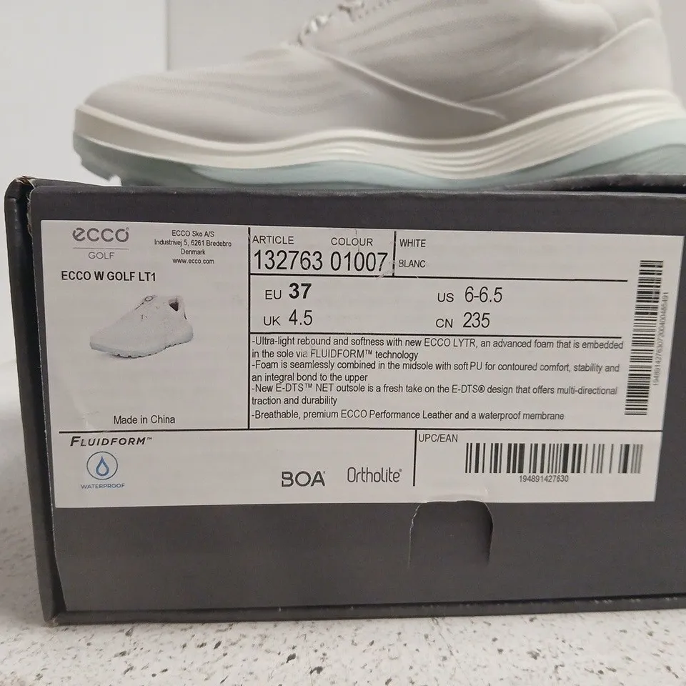 BOXED PAIR OF ECCO W GOLF LT1 WOMEN'S WHITE GOLF SHOES – UK 4.5