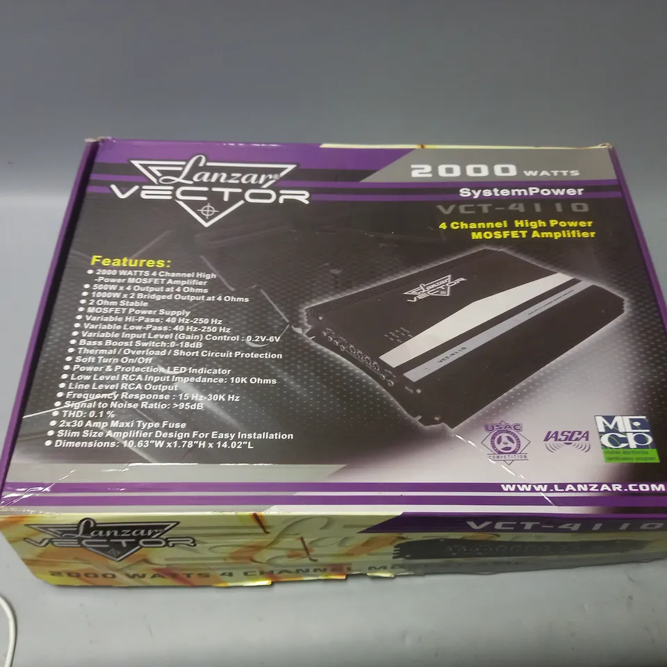 BOXED LANZAR VECTOR 2000 WATTS SYSTEMPOWER VCT-4110 4 CHANNEL HIGH POWER MOSFET AMPLIFIER 