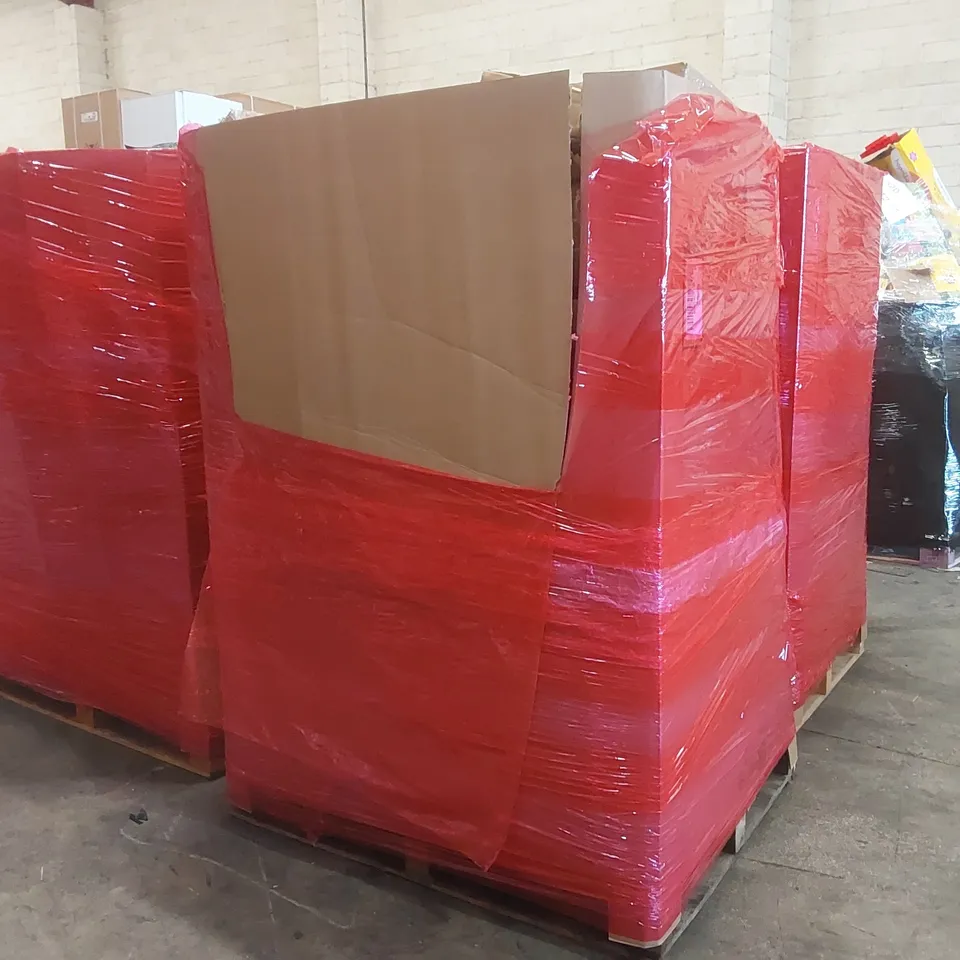 PALLET OF ASSORTED ITEMS TO INCLUDE: REDTHUNDER KEYBOARD, DECORATIVE WALL CLOCK TV MOUNT, RETRACTABLE SAFETY GATES ECT